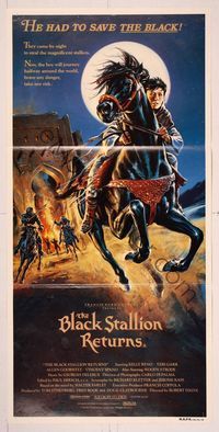 6d071 BLACK STALLION RETURNS Aust daybill '83 Kelly Reno, Teri Garr, art of boy riding horse!
