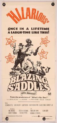 6d072 BLAZING SADDLES Aust daybill '74 classic Mel Brooks western, art of Cleavon Little & Wilder!