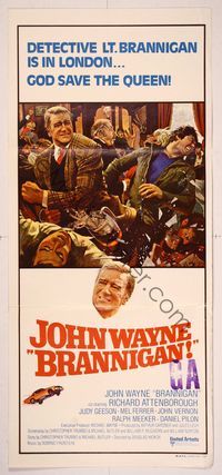 6d082 BRANNIGAN Aust daybill '75 Douglas Hickox, great art of fighting John Wayne in England!
