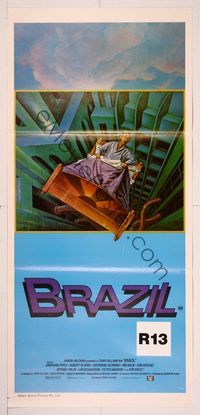 6d085 BRAZIL Aust daybill '85 Terry Gilliam, cool sci-fi fantasy art by Lagarrigue!