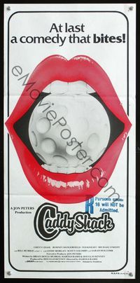 6d101 CADDYSHACK Aust daybill '80 great completely different art of golfball in mouth!