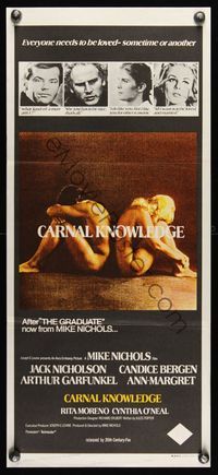 6d108 CARNAL KNOWLEDGE Aust daybill '71 Jack Nicholson, Candice Bergen, Art Garfunkel, Ann-Margret!