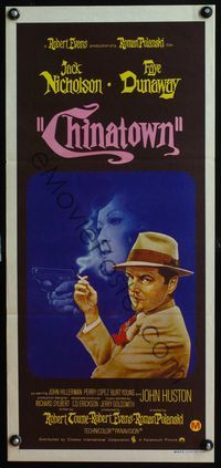 6d120 CHINATOWN Aust daybill '74 great art of smoking Jack Nicholson & Faye Dunaway, Roman Polanski