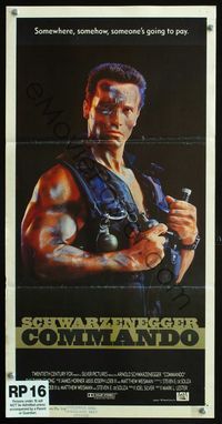 6d132 COMMANDO Aust daybill '85 Arnold Schwarzenegger is going to make someone pay!