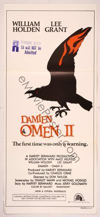 6d143 DAMIEN OMEN II Aust daybill '78 William Holden, Lee Grant, cool art of demonic crow!