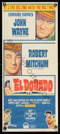 6d178 EL DORADO Aust daybill '66 John Wayne, Robert Mitchum, the big one with the big two!