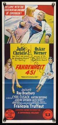 6d190 FAHRENHEIT 451 Aust daybill '67 Francois Truffaut, Julie Christie, Ray Bradbury classic!