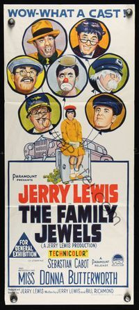 6d191 FAMILY JEWELS Aust daybill '65 Jerry Lewis is seven times nuttier in seven roles, wacky image