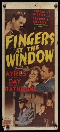 6d011 FINGERS AT THE WINDOW Aust daybill '42 Lew Ayres & Laraine Day, Basil Rathbone!