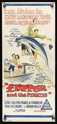 6d201 FLIPPER'S NEW ADVENTURE Aust daybill '64 Flipper and the Pirates, stone litho of dolphin!