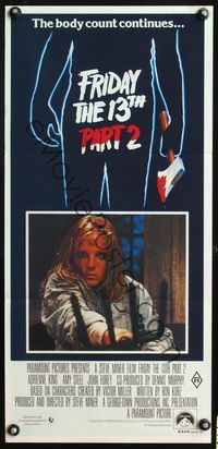 6d209 FRIDAY THE 13th 2 Aust daybill '81 Jason Voorhees, summer camp slasher horror sequel!