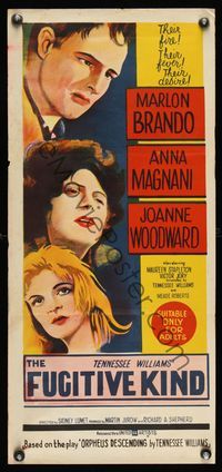 6d211 FUGITIVE KIND Aust daybill '60 art of Marlon Brando, Anna Magnani & Joanne Woodward!