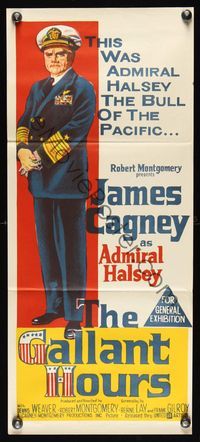 6d215 GALLANT HOURS Aust daybill '60 art of James Cagney as Admiral Bull Halsey!