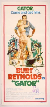 6d219 GATOR Aust daybill '76 art of Burt Reynolds & Hutton by McGinnis, White Lightning sequel!