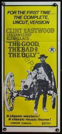 6d228 GOOD, THE BAD & THE UGLY Aust daybill R70s image of Clint Eastwood & cannon, Sergio Leone!
