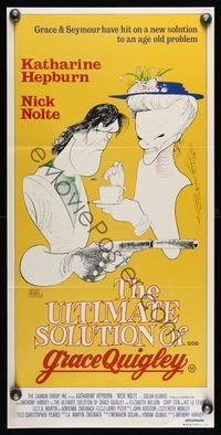 6d229 GRACE QUIGLEY Aust daybill '85 art of Katharine Hepburn & Nick Nolte by Al Hirschfeld!