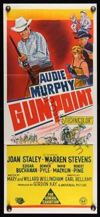 6d239 GUNPOINT Aust daybill '66 Audie Murphy in the story of a town with a gun in its back!