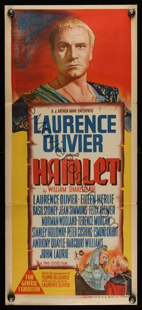 6d241 HAMLET Aust daybill '48 artwork of Laurence Olivier in William Shakespeare classic!