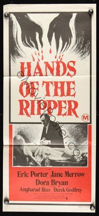 6d242 HANDS OF THE RIPPER Aust daybill '71 Eric Porter, Jane Merrow, Hammer horror, creepy art!