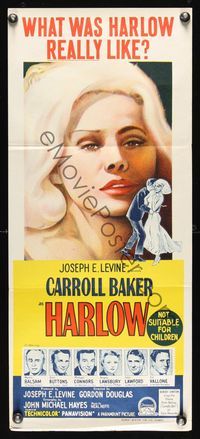 6d244 HARLOW Aust daybill '65 stone litho art of Carroll Baker in the title role!