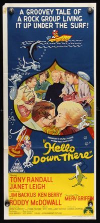 6d246 HELLO DOWN THERE Aust daybill '69 Tony Randall & Janet Leigh in wacky rock & roll comedy!