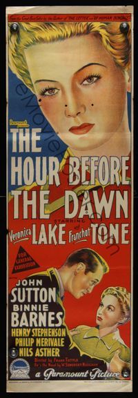 6d021 HOUR BEFORE THE DAWN Aust daybill '44 10x30, huge close up of Nazi spy Veronica Lake!