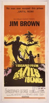 6d257 I ESCAPED FROM DEVIL'S ISLAND Aust daybill '73 cool action art, no man ever escaped until now