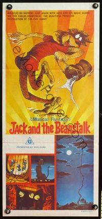6d266 JACK & THE BEANSTALK Aust daybill '74 cool cartoon art of classic fairy tale!