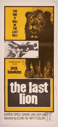 6d290 LAST LION Aust daybill '72 Jack Hawkins, Karen Spies, it will be the last kill for one!