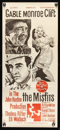 6d330 MISFITS Aust daybill '61 Clark Gable, sexy Marilyn Monroe, Montgomery Clift, John Huston!