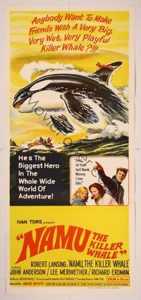 6d343 NAMU THE KILLER WHALE Aust daybill '66 Lee Meriwether, Robert Lansing, great killer whale art