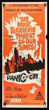 6d366 PANIC IN THE CITY Aust daybill '68 Howard Duff, cool artwork of city skyline!