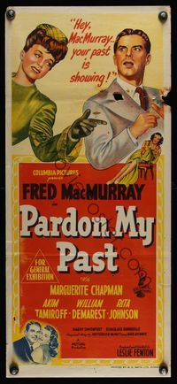 6d367 PARDON MY PAST Aust daybill '45 Fred MacMurray & Marguerite Chapman, your past is showing!