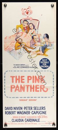 6d372 PINK PANTHER Aust daybill '64 wacky art of Peter Sellers & David Niven in bed!