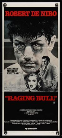 6d383 RAGING BULL Aust daybill '80 Martin Scorsese, close up boxing image of Robert De Niro!