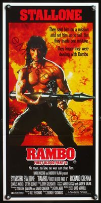 6d385 RAMBO FIRST BLOOD PART II Aust daybill '85 no man, no law, no war can stop Sylvester Stallone
