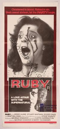 6d405 RUBY Aust daybill '77 Piper Laurie is terrifying, christened in blood, raised in sin!