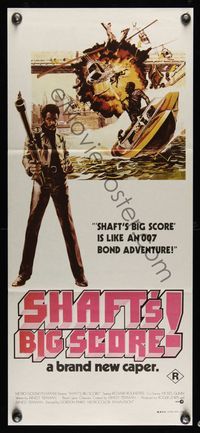 6d411 SHAFT'S BIG SCORE Aust daybill '72 great art of mean Richard Roundtree with big gun by Solie!