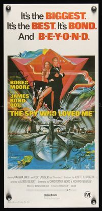 6d432 SPY WHO LOVED ME Aust daybill R80s cool art of Roger Moore as James Bond by Bob Peak!
