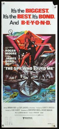 6d431 SPY WHO LOVED ME Aust daybill '77 art of Roger Moore as James Bond by Bob Peak!