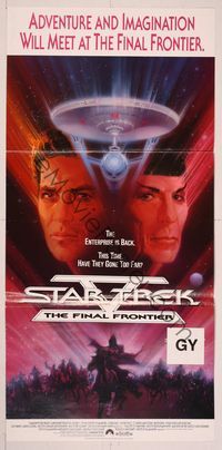 6d439 STAR TREK V Aust daybill '89 The Final Frontier, art of Shatner & Nimoy by Bob Peak!