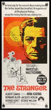 6d443 STRANGER Aust daybill '68 Luchino Visconti's Lo Straniero, art of Mastroianni!