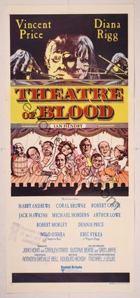 6d458 THEATRE OF BLOOD Aust daybill '73 great art of Vincent Price & Diana Rigg as puppetmasters!
