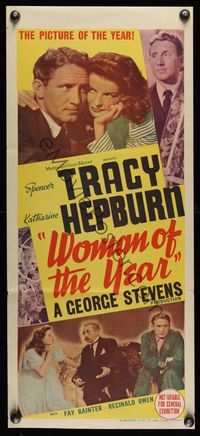 6d014 WOMAN OF THE YEAR Aust daybill '42 great image of Spencer Tracy & Katharine Hepburn!