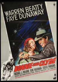 6d564 BONNIE & CLYDE German '67 artwork of notorious crime duo Warren Beatty & Faye Dunaway!
