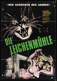 6d586 CORPSE GRINDERS German '71 Ted V. Mikels, horror art of topless girl & scary cat!