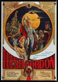 6d651 FLESH GORDON German '74 sexy sci-fi spoof, wacky erotic super hero art by George Barr!
