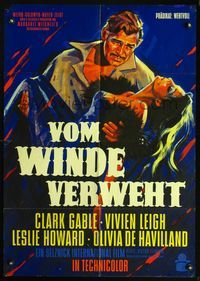 6d683 GONE WITH THE WIND German R60s art of Clark Gable carrying Vivien Leigh, all-time classic!