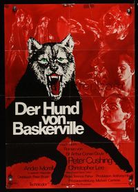 6d711 HOUND OF THE BASKERVILLES red German R65 Peter Cushing, different horror art of mad dog!