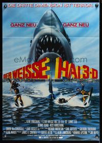 6d730 JAWS 3-D German '83 great Gary Meyer shark artwork, the third dimension is terror!